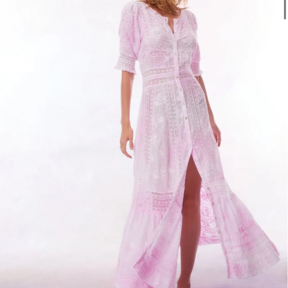 LoveShackFancy Pink Lace Maxi Dress